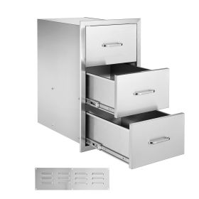 Outdoor Kitchen Drawers, 18.5"W x 22.5"H x 22.5"D Triple Access Drawers, Stainless Steel Flush Mount Cabinets, BBQ Island Drawers Storage with Ha
