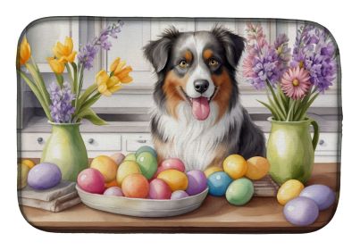 Decorating Easter Australian Shepherd Dish Drying Mat Absorbent Dish Drying Mat Pad for Kitchen Counter Dish Drainer Mat for Countertop, 14 x 21"