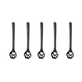 1/5pcs, Stainless Steel Hollow Out Kawaii Cat Claw Spoon, Mixing Spoon, Cake Dessert Spoon, Cookie Mold (Items: Hollow Cat Claw Spoon, quantity: Five)